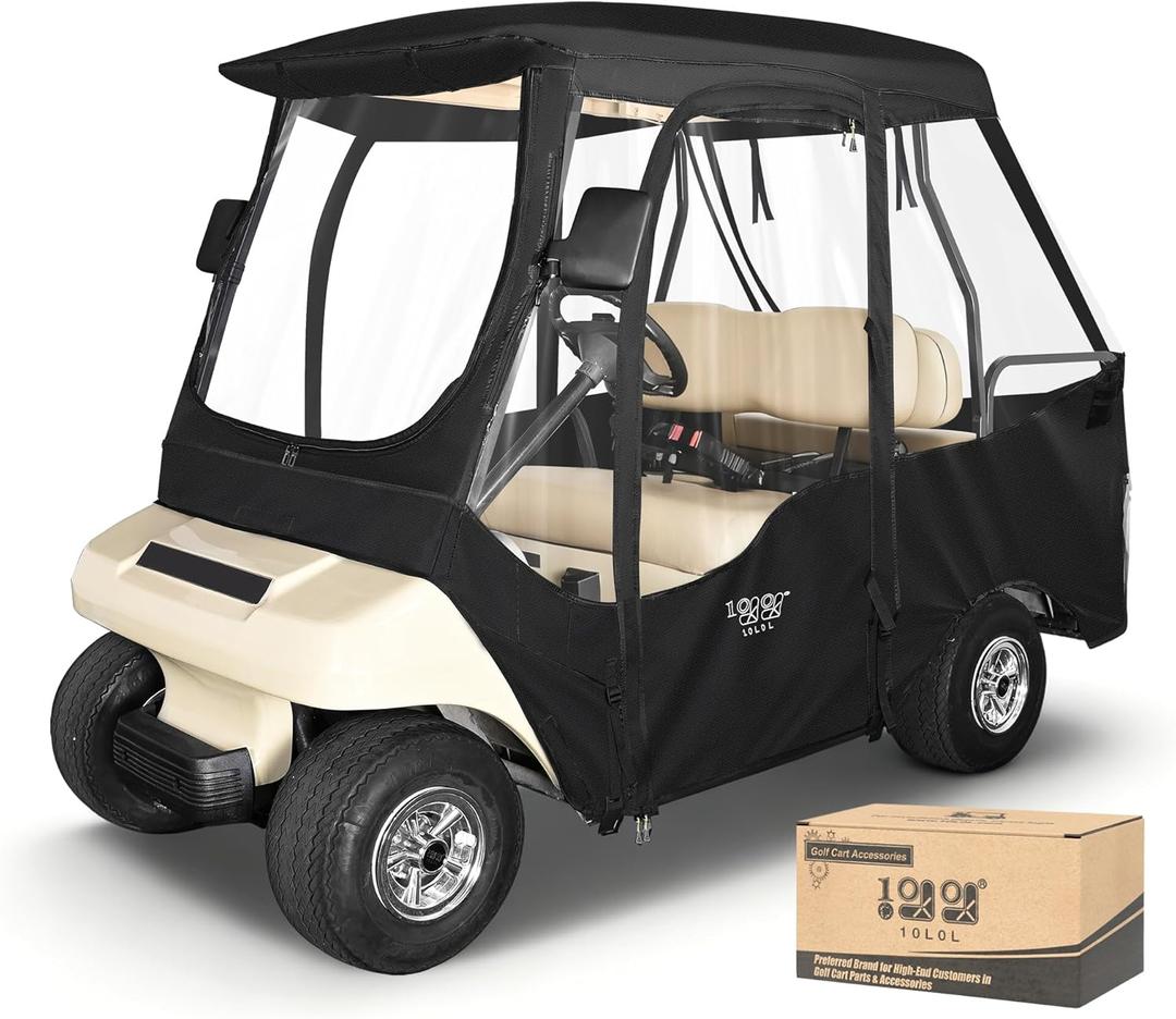 10L0L 4 Passenger Golf Cart Enclosure for Club Car DS Short Roof, 600D Waterproof Golf Cart Rain Cover, Heavy Duty Driving Enclosure, Snowproof Windproof, with Clear PVC Windows & Tail Light Panel (Black)