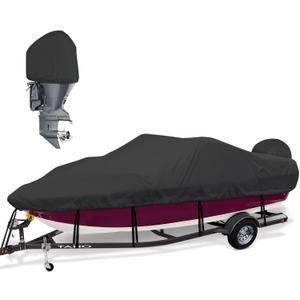 Bass Boat Covers 17-19ft, 600D Heavy Duty Waterproof Boat Cover 17 18 19 Foot (17'-19' with Motor Cover), Fits V-Hull, Fishing, Runabout Bowrider Boat