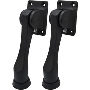 QCAA Solid Brass Drop Down Door Stop, 4", Matte Black, 2 Pack