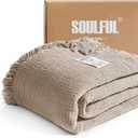 SOULFUL Muslin Throw Blanket with Tassels - Soft King Size Cotton Throw Blanket for Couch or Bed, Lightweight and Breathable Gauze for All Seasons, Light Tan, 108" x 90"