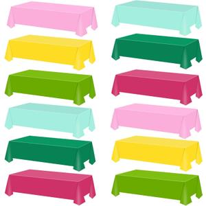 12 Pack Hawaiian Plastic Tablecloth for Round Tables, Tropical Luau Disposable Table Cover, Luau Table Cloth for Summer Pool Beach Flamingo Birthday Picnic Party Supplies Decorations