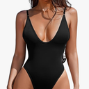 ESONLAR Women's Sexy Plunging V Neck Bathing Suit Open Back One Piece Swimsuits (Medium,Black)