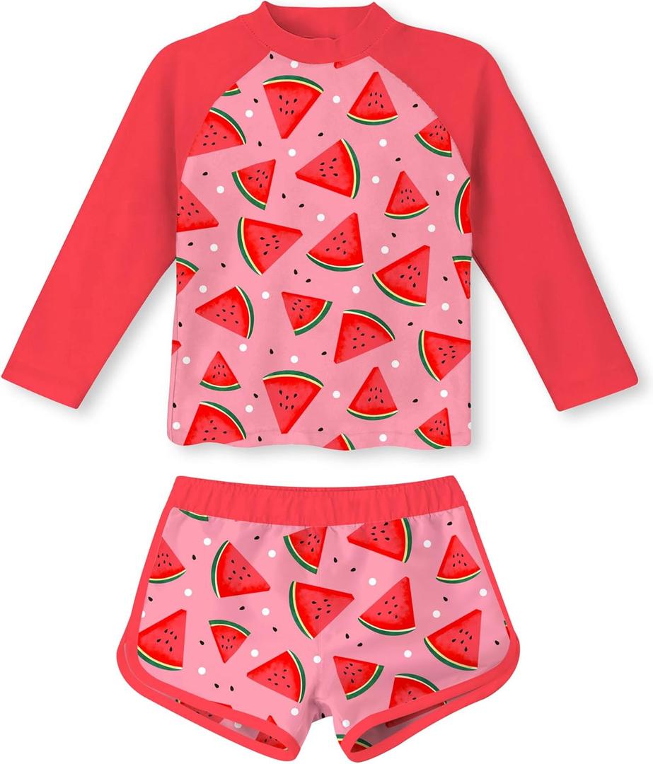 Vogseek Girls Rash Guard Two Pieces Swimsuit Long Sleeve Bathing Suit for 3-10 Years (Pink)