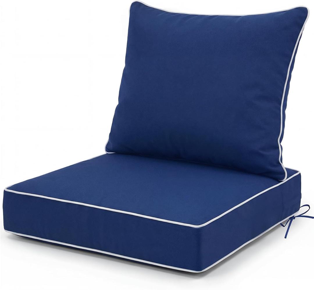 Outdoor Chair Cushion, 19 x 19 Inch Water&Fade Resistant Patio Furniture Chair Cushions, 4'' Thick Patio Loveseat Couch Seat Cushion with Handle Straps, Navy Blue
