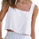 IDEALSANXUN Linen Crop Tank Tops for Women Summer Sleeveless Casual Cute Square Neck Tank Tops (Small, White)