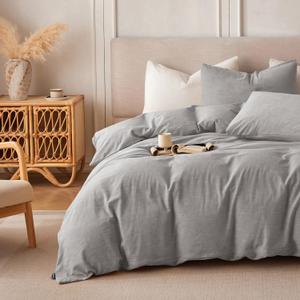 Linen Duvet Cover Queen Size - Soft Breathable Cotton Linen Blend, 3-Pieces Bedding Set with 2 Pillowcases, Stonewashed Texture, All-Season Comfort