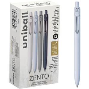 Uniball Zento Gel Ink Rollerball Pens, 12 Black Medium Point Smooth Writing Pens, Colored Japanese Pens, Zen Colors