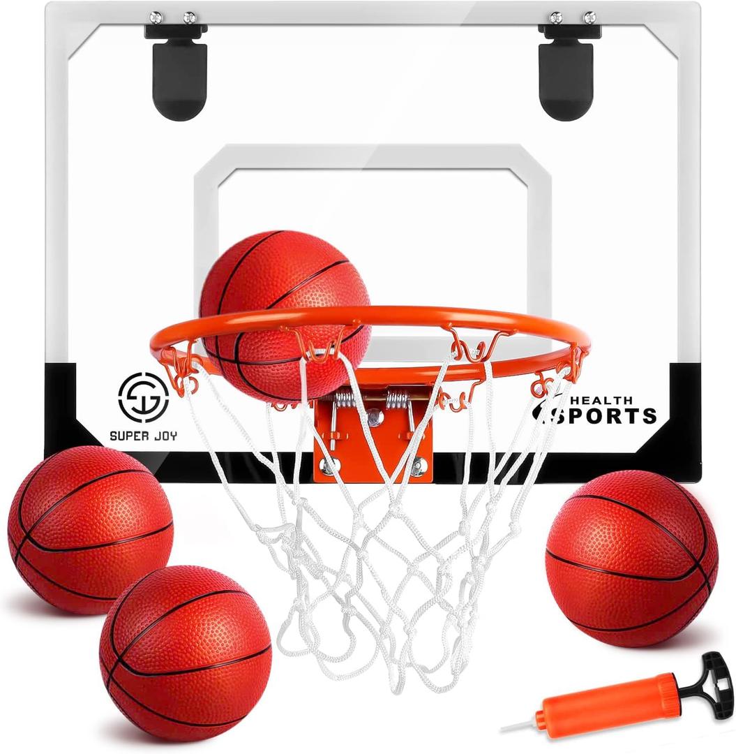 Mini Basketball Hoop Over The Door - Wall Mounted Basketball Hoop Set with Complete Accessories - Basketball Toys Gifts for 6 7 8 9 10 11 12 Year Old Boys