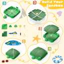 Turtle Sandbox with Lid and Adjustable Umbrella, Large Square Sand Box with 6 Molds & 4 Shovels, Outdoor Beach Toys for Toddlers Ages 3+