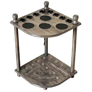 Pool Cue Rack Hold up to 8 Sticks & Billiard Accessories. Floor Stand Pool Cue Stick Holder Made of 100% Solid Hardwood.(GREY)