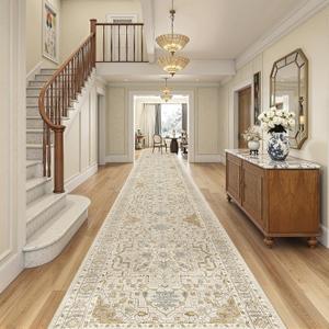 Madane 3x20 Hallway Runner Rug - Extra Long Carpet Runners for Hallways 20ft Non Slip Stain Resistant Rugs Runner for Living Room Bedroom 20 Feet Distressed Floor Carpet for Kitchen, Beige/Blue