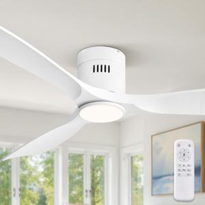 Fanbulous 52" Flush Mount Ceiling Fan with Lights and Remote, White