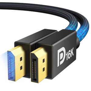 80Gbps Displayport Cable 2.1, 16K DP Cord [16K@60Hz,8K@120Hz,4K@240Hz], Display Port 2.1 Cable Support HDR10, HDCP, DSC 1.2a, for 5090,7900Graphics/PC/TV/Gaming Monitor,