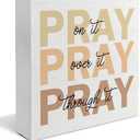 Absnfatu Christian Wooden Sign - Pink Pray Desk Decor - Christian Gifts for Women, Prayer Room Decor - 5x5(Style B), Pack 3