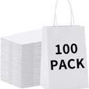 BAG BOX 100 Pack 5.9x3.1x8.25 Inch White Gift Bags with Handles, Bulk Kraft Paper Bags for Shopping, Retail, Merchandise, Wedding, Party Favors, Paper Grocery Sacks