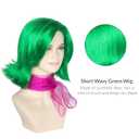 Miss U Hair Short Wavy Green Wig with Scarf for Women Side-swept Bangs Anime Cosplay Wig