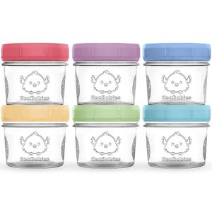 KeaBabies 6pk 4oz Glass Baby Food Containers with Lids - Leak-Proof, Microwavable Small Glass Jars, Baby Purees & Toddler Snack Storage Containers, BPA-Free, Dishwasher & Freezer Safe (Nord) (6-pk 4 Ounce)