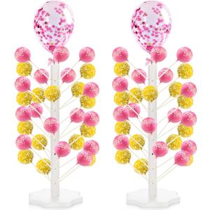 AVLA 2 Pack Wood Cake Pop Stand, 49 Hole Wooden Lollipop Tree Stand, Candy Table Display Decorative Dessert Stand for Party, Wedding, Birthday, Anniversaries, Sturdy and Easy to Assemble