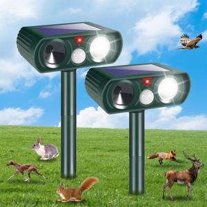 2 Pack Solar Ultrasonic Animal Repeller Outdoor Cat Squirrel Deer Repellent Devices Waterproof Motion Activated Animal Deterrent Devices to Scare Raccoon Rabbit Skunk Repellent for Yard Garden, Green