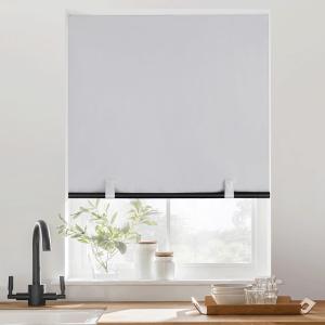 RYB HOME Full Blackout Cordless Roller Shades Cuttable for Window and Door with 2 Magnetic Tie Backs, No Drill Privacy Blinds with Customizable Width for Bedroom, Greyish White, W36xL72, 1 Panel