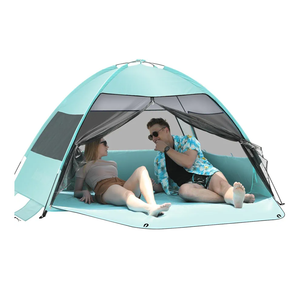 Large Easy Setup Beach Tent,Anti-UV Beach Shade Beach Canopy Tent Sun Shade with Extended Floor & 3 Mesh Roll Up Windows Fits 3 Person,Portable Shade Tent for Outdoor Camping Fishing (Mint Green)