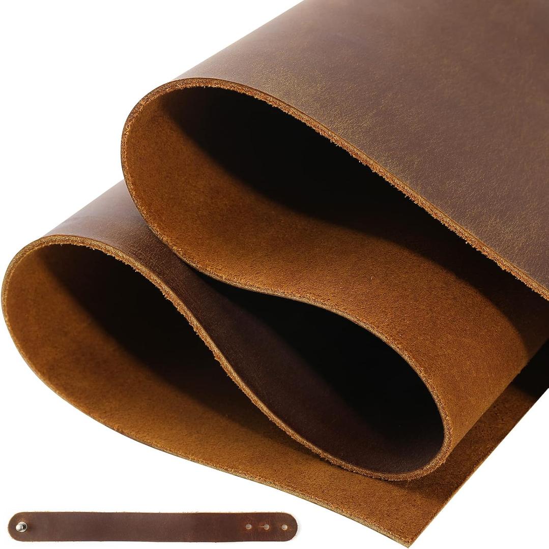 RingSun 12''X24'' Genuine Leather Sheets for Crafts Full Grain Leather Tooling Leather (2mm) Thick Cowhide Leather Pieces Square, Dark Brown