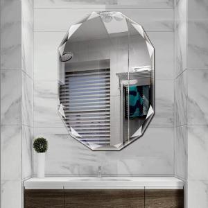 SNUGACE Single Beveled Edge Frameless Wall Mount Bathroom Vanity Mirror, 24 X 36, Silver