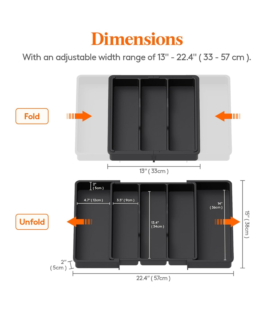 Expandable Kitchen Drawer Organizer - Multipurpose Black Cutlery and Utensil Organizer for Knives, Forks and More