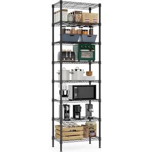 8 Tier 2000 lbs Storage Rack Metal Wire Shelving Unit, Storage Standing Shelf Organizer for Laundry Bathroom Kitchen Pantry Closet Garage Basement Utility Room, Black 13.8" D x 23.6" W x 79.5" H