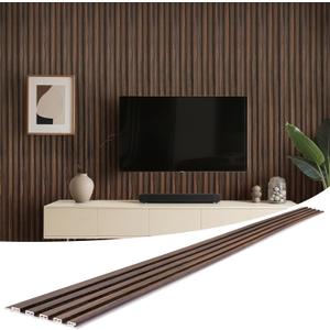 WPC Slat Wall Panels 8 Pack 96" x 6", Waterproof Fluted Wall Paneling, Accent 3D Wall Panel for Wall Decor, Bathroom, Bedroom, Office - Low Grille Walnut (Cover Approx.32 sq.ft)