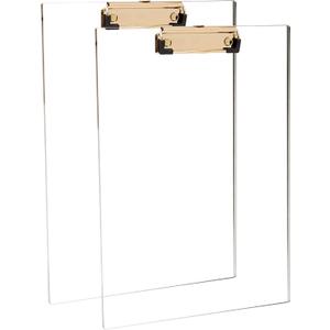 Clear Acrylic Clipboard with Gold Clip, Set 2-Pieces, Fits 9x12 inch - Letter Size Standard, Office, School and Home Supply