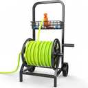 Garden Hose Reel Cart, Heavy Duty Hose Reel with Wheels, Hold Up to 200 ft of 1/2’’ Hose, Mobile Hose Reel Cart for Outside, Metal Water Hose Reel with Storage Basket for Backyard, Garden, Lawn