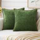 MIULEE Pack of 2 Pillow Covers 18x18 Inch Moss Green Farmhouse Decorative Throw Pillow Covers with Stitched Edge Soft Chenille Solid Dyed Couch Pillow Covers for Sofa Bed Living Room
