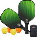 Gorilla Gear USAPA Approved Pickleball Starter Set, Fiberglass Paddles with Bag and Balls, Indoor Outdoor Court Use, Comfortable Racket Grip, Oversized Sweet Spot Pickle Ball Paddle for Men, Women (Green)
