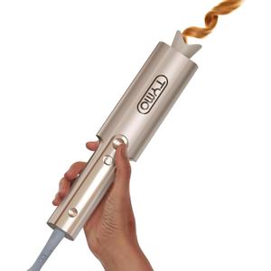 Upgraded Automatic Rotating Curling Iron - TYMO CurlPro Plus Long Barrel Curling Wand for Long Hair, Ceramic Hair Curler for Women, Anti-Scald, Tangle-Free, 600M Ionic, Dual Voltage, Gold, 1 Inch