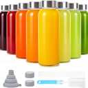 Sursip 10 oz Glass Juice Bottles, 8 Pack with Stainless Steel Lids Reusable Small Glass Bottles for Smoothies, Iced Tea & Milk Leak-Proof, BPA-Free, Dishwasher Safe