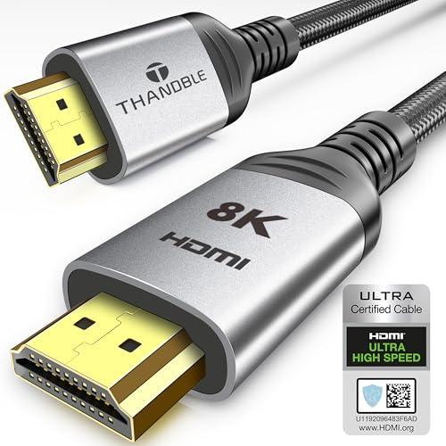THANDBLE 10K 8K HDMI 2.1 Cable 6.6 FT, 48Gbps Certified Ultra High Speed HDMI® Cables Cord, 8K@60Hz 4K@120Hz DTS:X, HDCP 2.2&2.3, HDR 10, eARC 12Bit Compatible for Laptop/Monitor/PS5/Xbox/UHD TV/PC