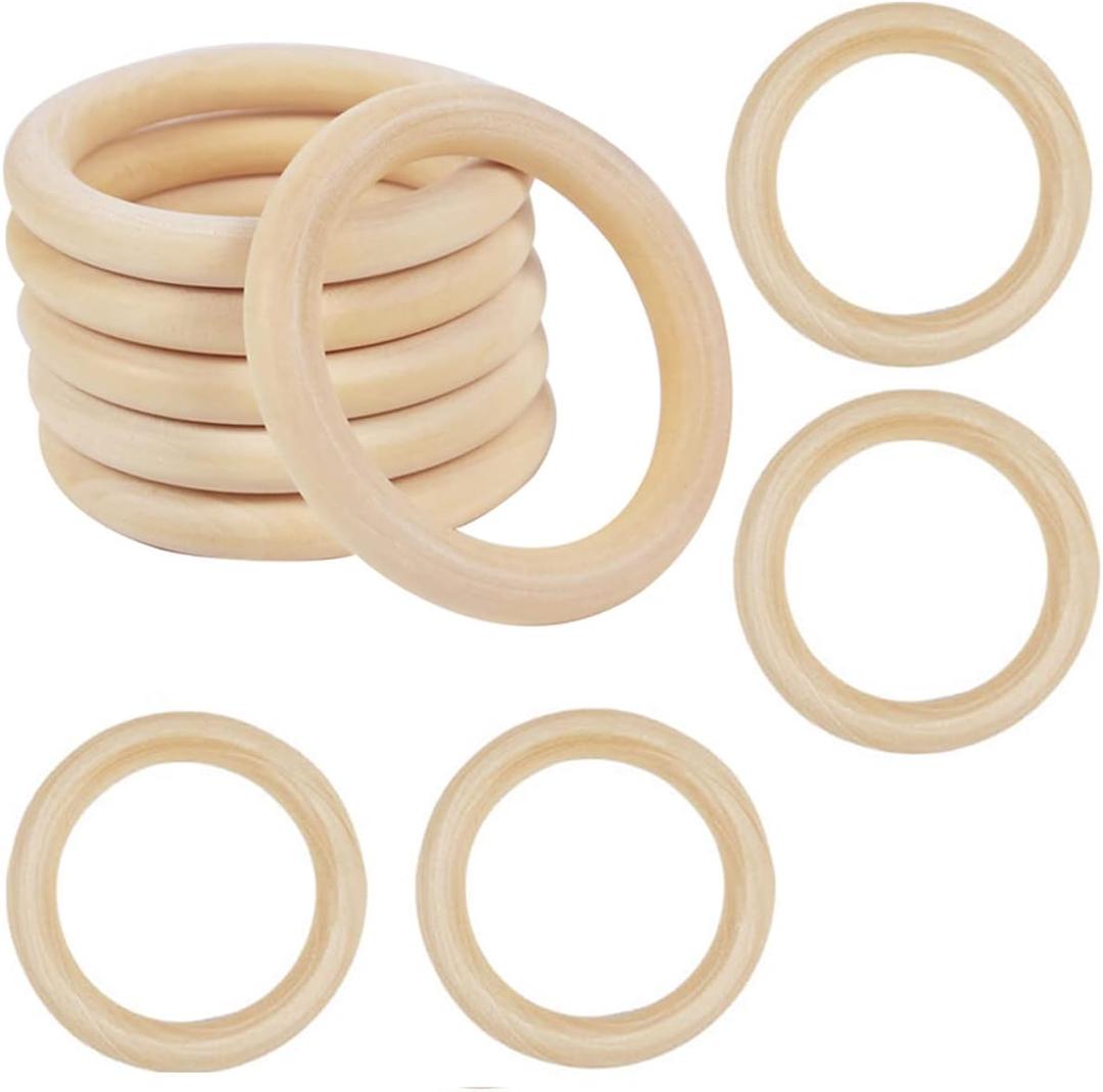 4 Inch Wooden Rings for Craft, 10Pack 100mm Diameter Unfinished Solid Wood Rings for Crafts, Nature Smooth Wood Rings for Macrame Craft, Pendant Connectors and Jewelry Making