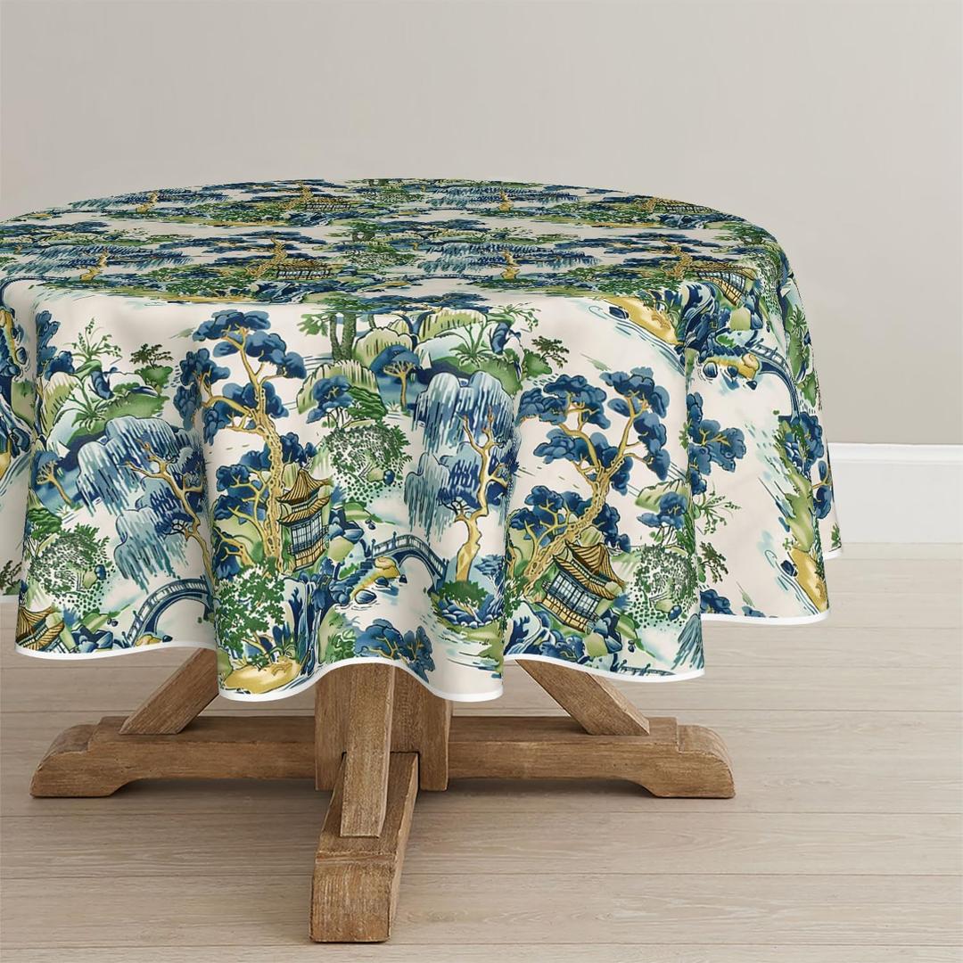 Horaldaily Decorativear Tablecloth 9090 Inch Round, Seasonal House Trees Vintage Style Mountain Fall Washable Seasonal Table Cover for Party Picnic Dinner Decor