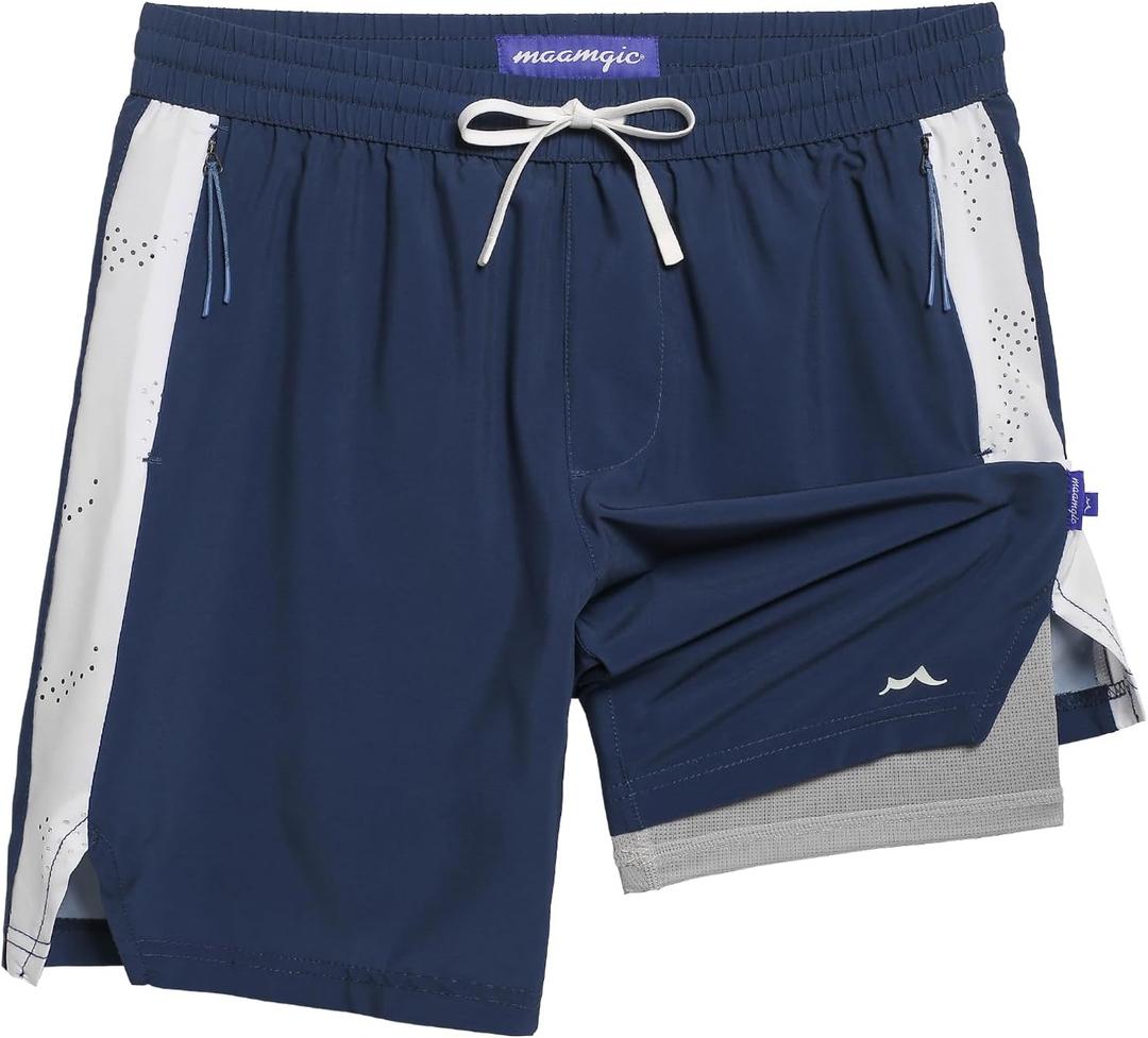 maamgic Boys Athletic Shorts with Liner Youth 2 in 1 Active Running Basketball Shorts (Blue)
