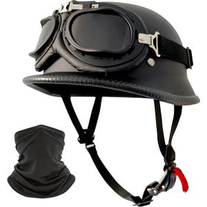 Motorcycle Helmet German Style Half Helmet Skull Cap Adult Men Women Half Shell Helmet, DOT Approved Retro Half Face Helmet for Cruiser Scooter Chopper (L)