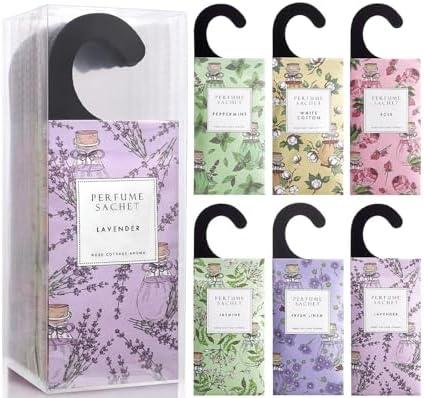 ROSE COTTAGE Large 12 Packs Hanging Closet Deodorizer Air Freshener Scented Sachets Long Lasting Smell Goods 6 Scents Option - Lavender, Linen, Cotton, Mint, Jasmine, Rose