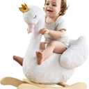 labebe Kids Rocking Horse White Swan, Stuffed Animal Wooden Rocker for Children 6 Months Boys and Girls/Nursery Christmas, Birthday Gift (Rocking Swan), Large