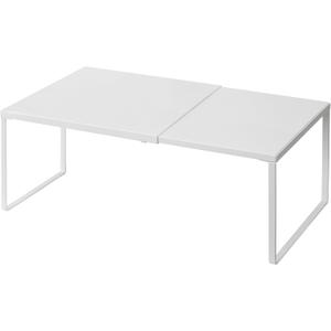 Nxconsu Cabinet Shelf Expandable Organizer Riser Rack for Kitchen Pantry Cupboard Under Sink Countertop Home Organization Extra Storage Space Saver Heavy Duty Metal Edgeless Design White Large (10D * 14.56-24.6W * 8.46H)