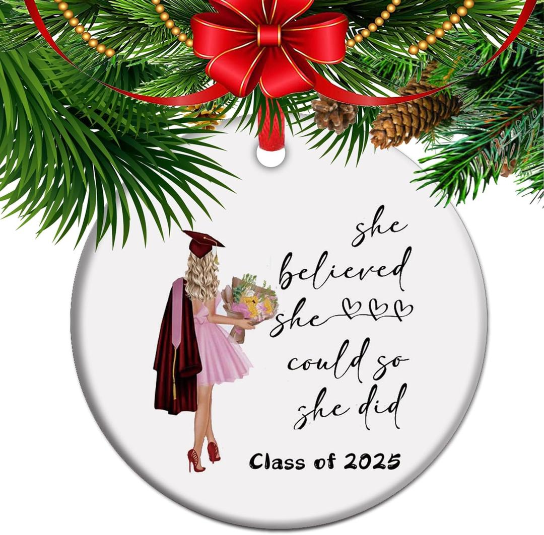 She Believed she Could so she did - Grad Ornament, School Graduation Ornament, Class of 2025, High School Graduation Keepsake, Grad Gift for her (C15)