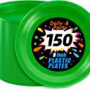 WELLIFE Green Party Plates 9 Inch -150 Count, Disposable Plastic Dinner Plates for New Year Party St. Patrick's Day Easter