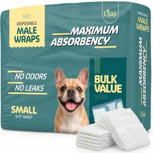 Maximum Absorbency Male Dog Diapers - Leak-Proof Disposable Male Dog Wraps- FlashDry Gel Technology, Wetness Indicator Doggie Diapers- Belly Wraps for Incontinence & Training (50 Pack, Small)