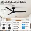 cumilo 52 inch Smart Ceiling Fans with Light and Remote Control,Dimmable LED Lights Silent DC Motor,Control via WIFI Alexa Google App,Outdoor Indoor Modern Ceiling Fans for Living Room Patio