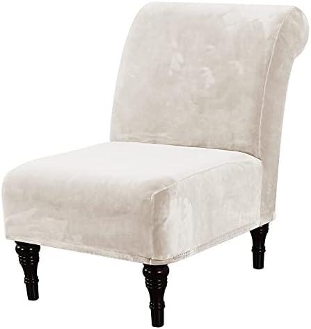 H.VERSAILTEX Armless Accent Chair Covers Thick Velvet Armless Chair Slipcovers High Stretch Chair Covers for Living Room Hotel Machine Washable Furniture Protector with Elastic Bottom, Ivory