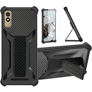 BLU C5L MAX Case Compatible for Blu C5l Max 2024 Phone Case Cover [with Tempered Glass Screen Protector] Hybrid Case [Folding Support Magnetic] [Frosted Anti-Fingerprint] Black
